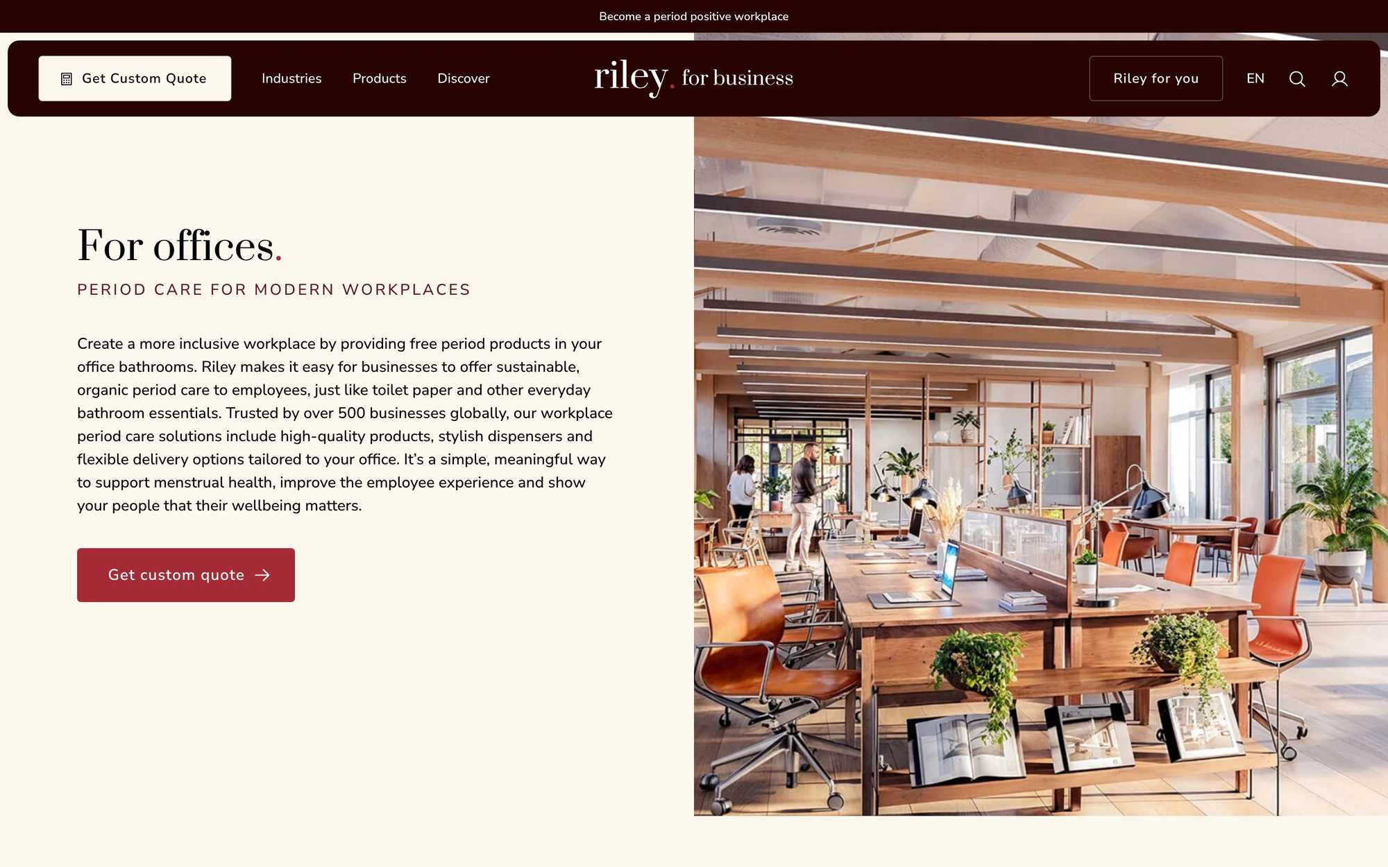 Riley for business industry page template for offices