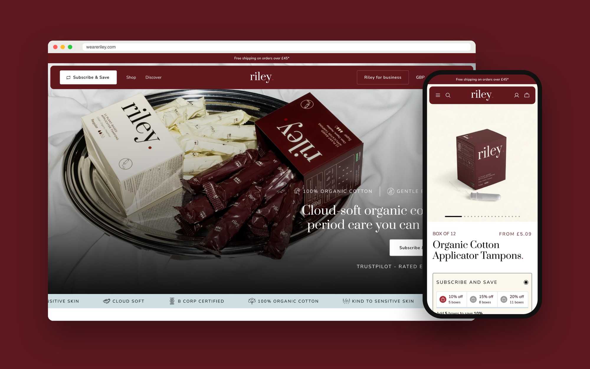 Riley Shopify Plus D2C website on desktop and mobile